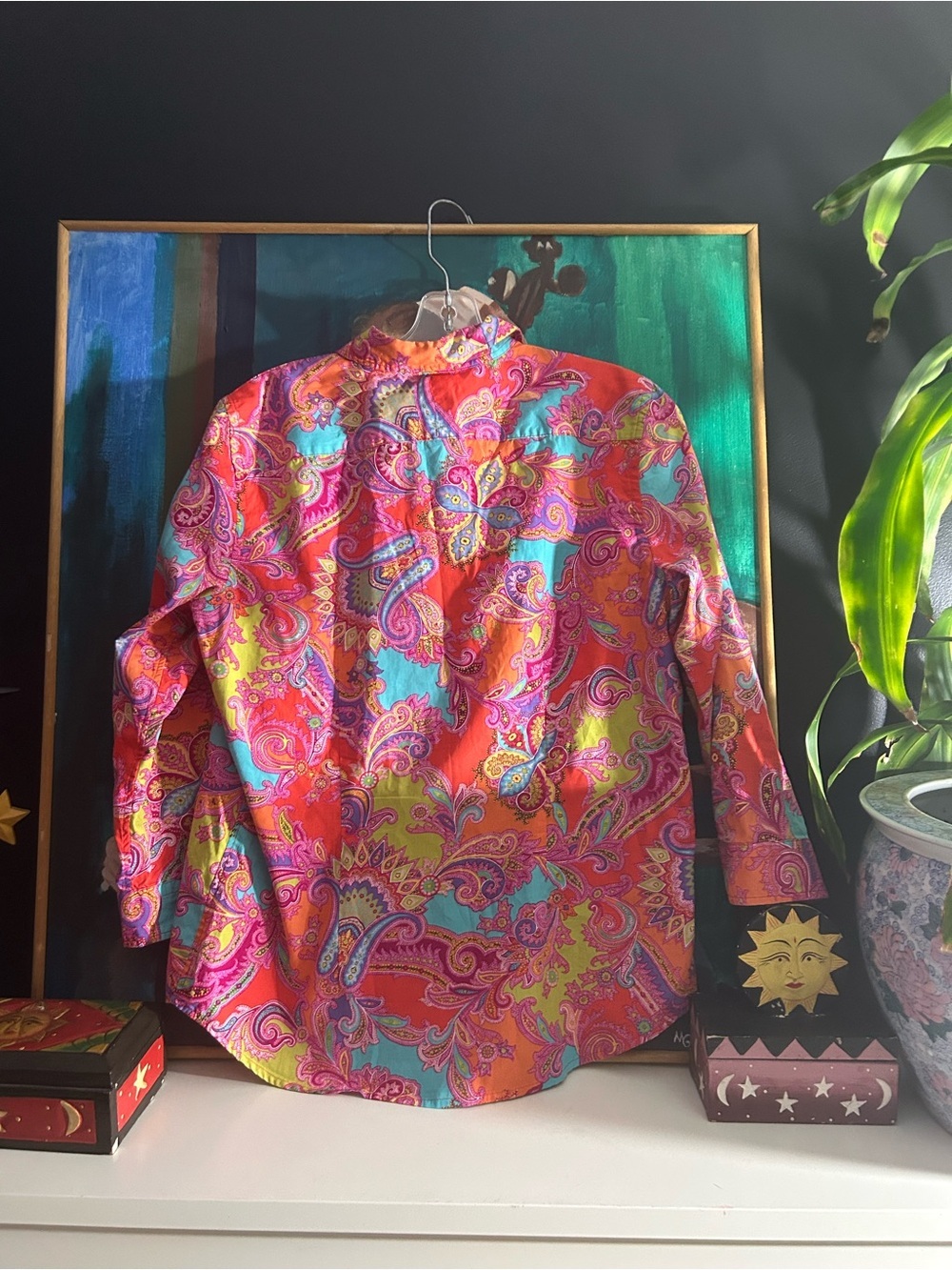 Chaps Colorful Paisley Button Front Shirt Blouse Cotton Size M - Picture 5 of 11